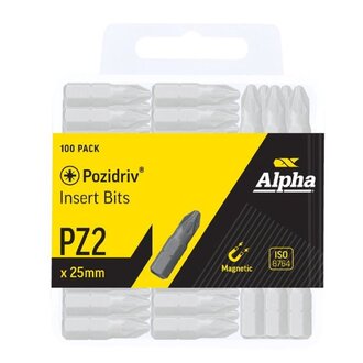 PZ2 x 25mm Pozidrive Insert Bits - 100 Pack