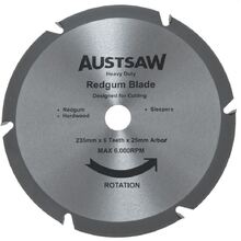 Austsaw - 235mm (9 1/4in) Redgum Sleeper Blade - 25mm Bore - 6T Teeth