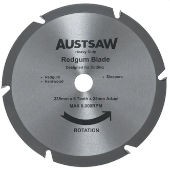 Austsaw - 235mm (9 1/4in) Redgum Sleeper Blade - 25mm Bore - 6T Teeth