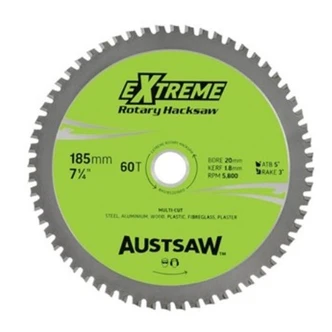 Austsaw - 185mm (7in) Rotary Hacksaw Blade - 20/16mm Bore - 60 Teeth