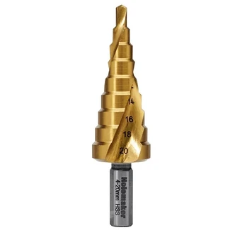 HOLEMAKER STEP DRILL SPIRAL FLUTE, ELECTRICIANS SIZES, 3MM STEP LENGTH, 6-32MM