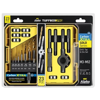 23 Piece | Alpha Drill,Tap and Die Metric M3-M12 Tuffbox Pro Set | Bonus 120ml Lubricant
