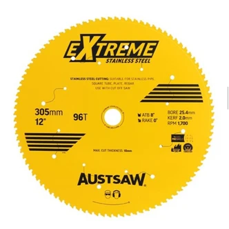 Austsaw Extreme Stainless Steel Blade | 305mm x 25.4 x 96T