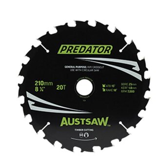 Austsaw RaiderX Timber Blade 210mm x 25/16 Bore x 20 T Thin Kerf