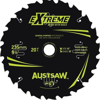 Austsaw Extreme: Wood with Nails Blade 235mm x 25 Bore x 20 T Bulk Pack (x20)