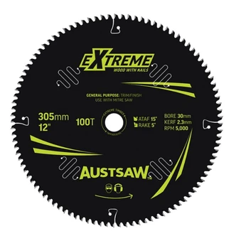 Austsaw Extreme: Wood with Nails Blade 305mm x 30 Bore x 100 T Thin Kerf