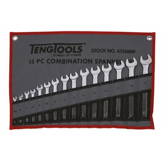 TENG COMBINATION SPANNER SET W/WALLET, METRIC, 15PCE, 5.5MM-19MM