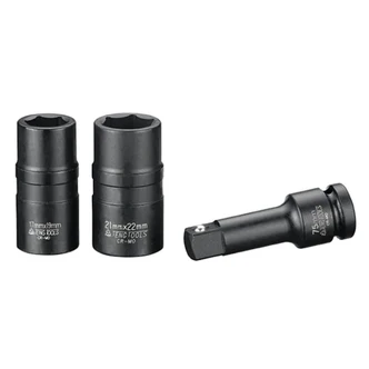TENG 3PCE 1/2" DR. DOUBLE ENDED WHEEL NUT IMPACT SOCKET SET 17/19 & 21/22MM + 3" EXTENSION