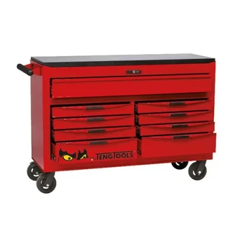 TENG 408PCE 53" 9 DRAWER ROLL CABINET TOOL KIT, METRIC & IMPERIAL, EVA TRAYS, RED