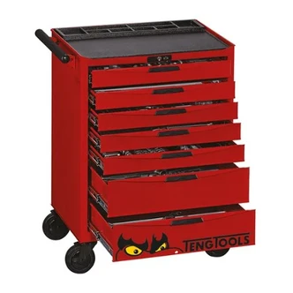 TENG 491PCE 26" 7 DRAWER ROLL CABINET MECHANIC'S TOOL KIT, METRIC, PS TRAYS, RED