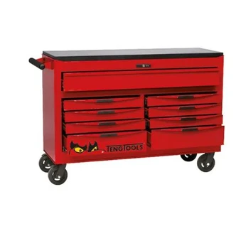 TENG 53" PRO ROLL CABINET, 9 DRAWERS, RED
