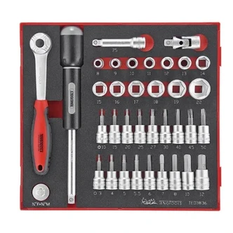 TENG 36PCE 3/8" DR. STD & TX/HEX SOCKET SET - TED-TRAY
