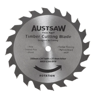 Austsaw - 350mm (14in Thin Kerf Timber Blade - 25.4mm Bore - 24 Teeth