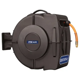 ITM STEEL RETRACTABLE AIR HOSE REEL, 10MM X 20M HYBRID POLYMER AIR HOSE WITH 1/4" BSP MALE FITTINGS