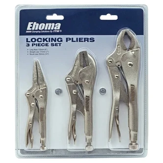 EHOMA 3 PIECE LOCKING PLIER SET, ROUND JAW 250MM, STRAIGHT JAW 175MM & LONG NOSE 150MM