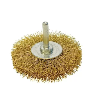 ITM CRIMP WIRE WHEEL BRUSH BRASS HIGH SPEED 75MM X 18MM, 1/4" ROUND SHANK