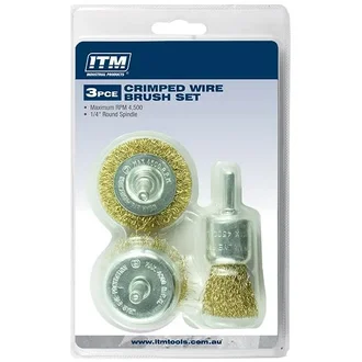 ITM CRIMP WIRE BRUSH KIT 3PCE INCLUDES: 50MM WHEEL BRUSH, 50MM CUP BRUSH AND 25MM END BRUSH