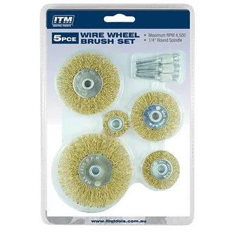 ITM CRIMP WIRE WHEEL BRUSH KIT 5PCE INCLUDES: 25MM 38MM 50MM 63MM AND 75MM + 3 ARBORS