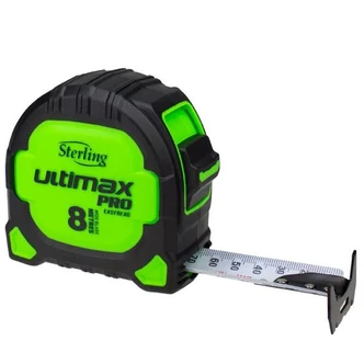 Sterling Ultimax Pro Tape Measure Easyread: 8m Metric Steel Hook Non Magnetic