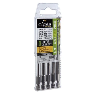5pce UniDre 1/4 Hex Masonry Drill Set (3,5,6,6.5,8mm)