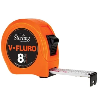 8m x 25mm V-Force Fluro Measuring Tape - Safety Orange