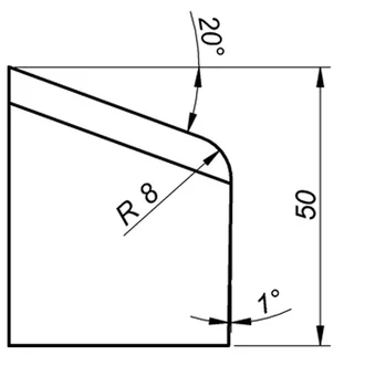 ITM J-BEVELLING TOOL BIT, J20/50/R8, 20 DEG X 50MM HIGH, 8MM RADIUS T/S PRO10PB