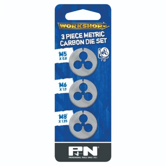DIE BUTTON CARDED 3PC P&N WORKSHOP