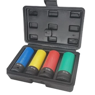 1/2" Drive 6-Point Metric Deep Wheel Nut Impact Socket - Plastic Sleeve & Stop