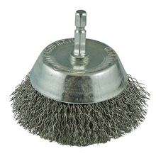 ITM CRIMP WIRE SPINDLE MOUNTED CUP BRUSH , 1/4" HEX SHANK