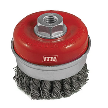 ITM TWIST KNOT CUP BRUSH STAINLESS STEEL WITH BAND, THREAD