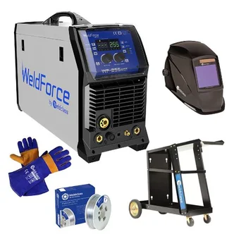 Welder MIG/Stick/TIG Weldclass FORCE 255MST Bundle with Gasless Wire, Helmet, Gloves, Trolley