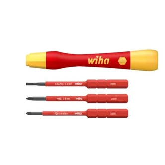 WIHA 4 PIECE FINE SCREWDRIVER SET, PICOFINISH SLIMVARIO WITH SLIMBITS, VDE 1000V INSULATED